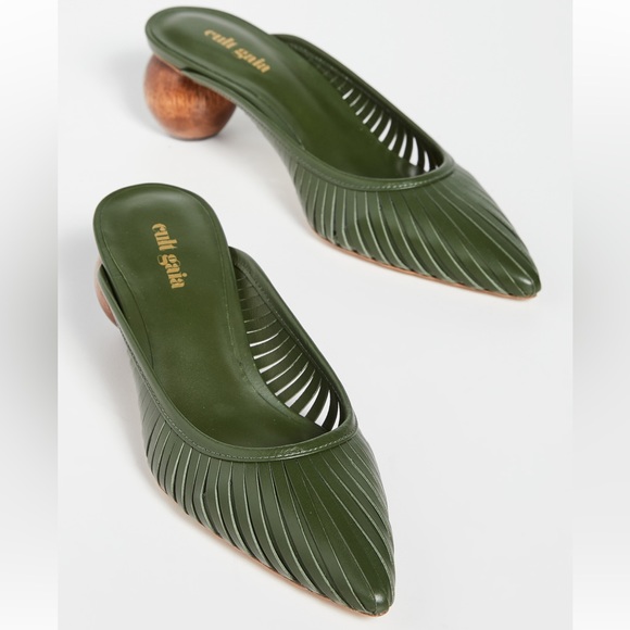Cult Gaia - Alia Forest Green Leather Pointed Toe Mules with Ball Heels - Picture 5 of 8
